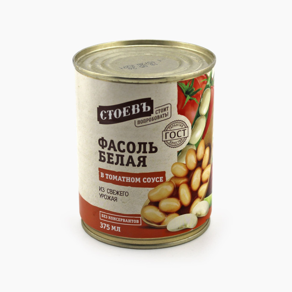 Фасоль СТОЕВЪ белая в томатном соусе 360 гр ж/б